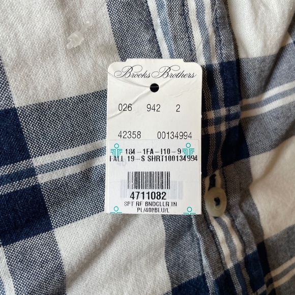 Brooks Brother's Men's Red Fleece Banded Collar Indigo Plaid Shirt - Picture 11 of 11